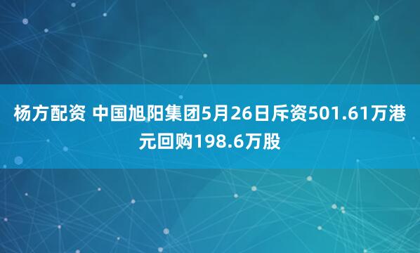 杨方配资 中国旭阳集团5月26日斥资501.61万港元回购198.6万股