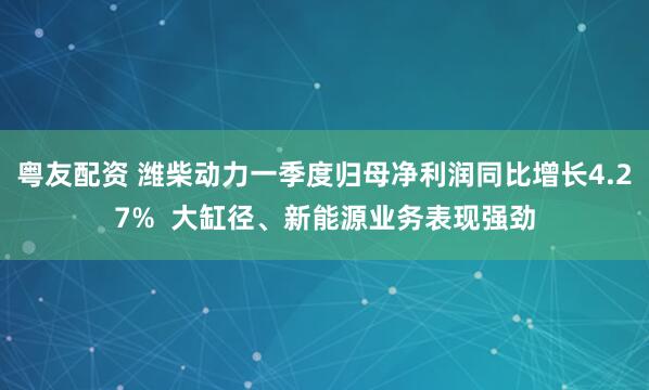 粤友配资 潍柴动力一季度归母净利润同比增长4.27%  大缸径、新能源业务表现强劲